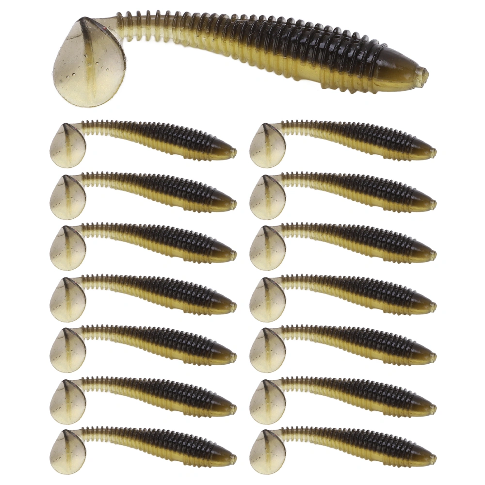 15Pcs Silicone Soft Lure Simulation T Tail Fishing Bait Double Color with Spiral Pattern for Sea FishingA Type