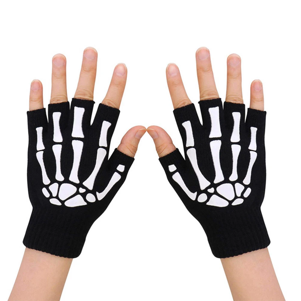 Unisex Skeleton Gloves Luminous Skeleton Gloves Fingerless Gloves Knitted Winter Mittens