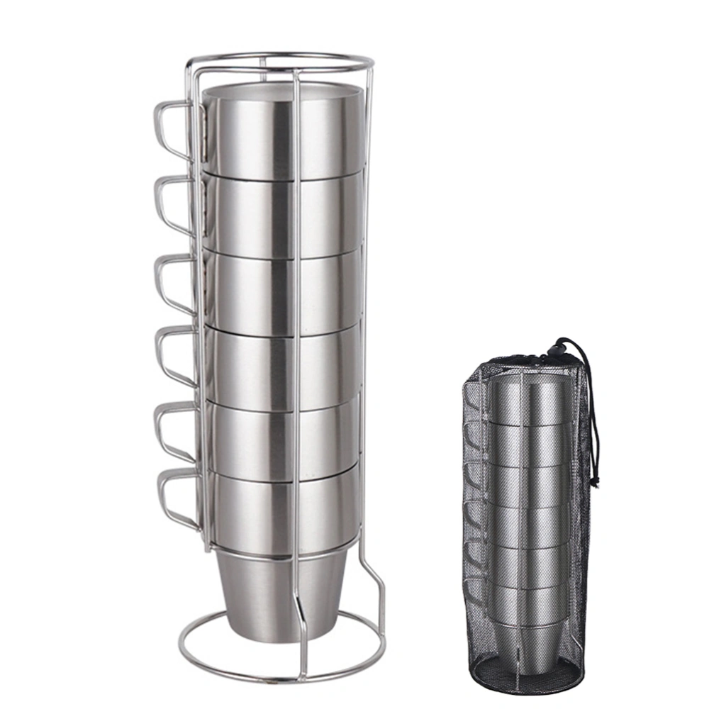 6Pcs Stackable Coffee Mugs Set with Rack Stacking 304 Stainless Steel Double Insulation Cups for Coffee Milk Tea Outdoor Camping Picnic