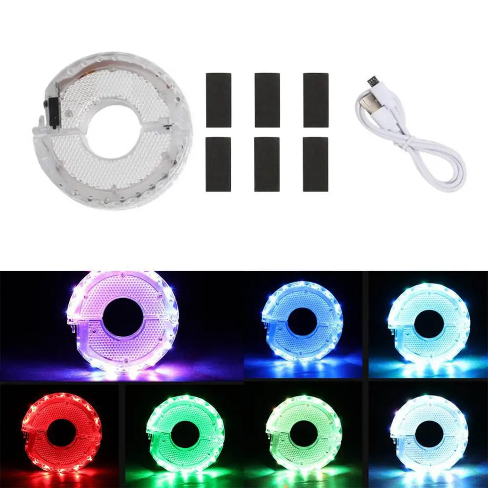 Bike Wheel Hub Lights Rechargeable 7 Colors 15 Modes LED Cycling Lights Colorful Bike Spoke Lights for Safety Warning and Decoration