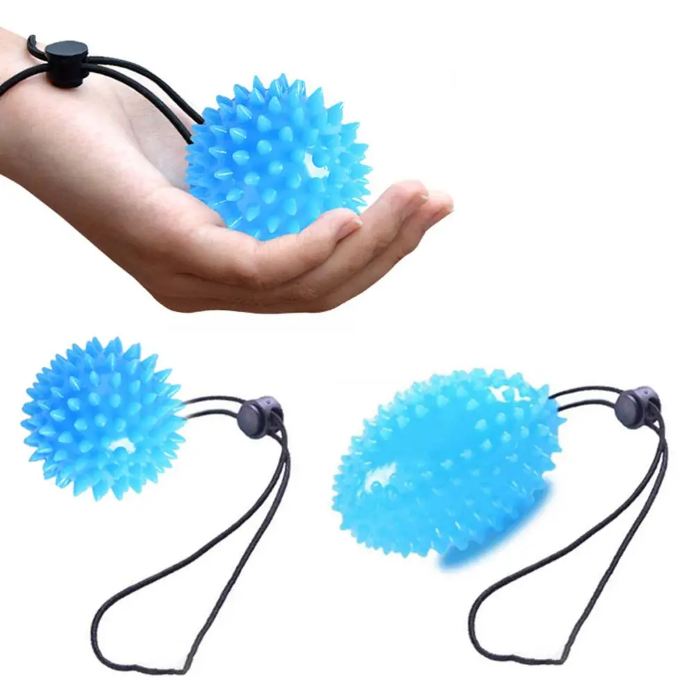 2Pcs Hand Balls for Exercise TPR Rugby Hedgehog Stress Relief Balls with Adjustable Wrist Strap for Kids Adults Relieve Wrist Thumb Discomfort