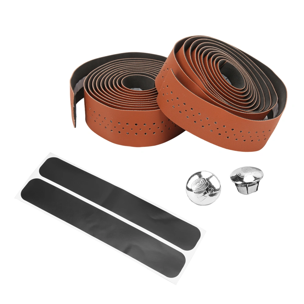 1 Pair Waterproof Bicycle Handlebar Tape Skid Resistance PU Leather Road Vehicle Handlebar TapeBrown