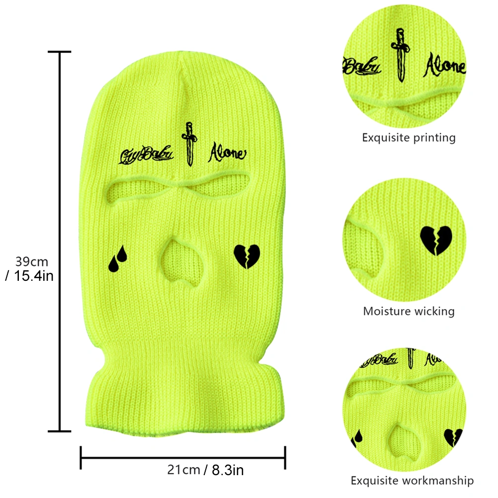 3 Holes Balaclava Knitted Face Cover Autumn Winter Breathable Warm Ski Face Cover for Men Women Outdoor Cycling Skiing Running