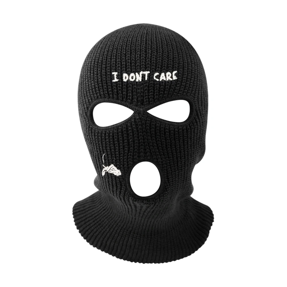 3 Holes Balaclava Knitted Embroidered Face Cover Autumn Winter Warm Face Cover for Men Women Outdoor Cycling Skiing Running