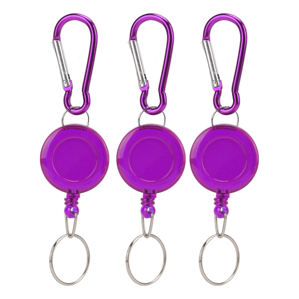 3PCS Nylon Rope Telescopic Burglar Tool Mini Anti Lost Retractable Pull Keychain BucklePurple