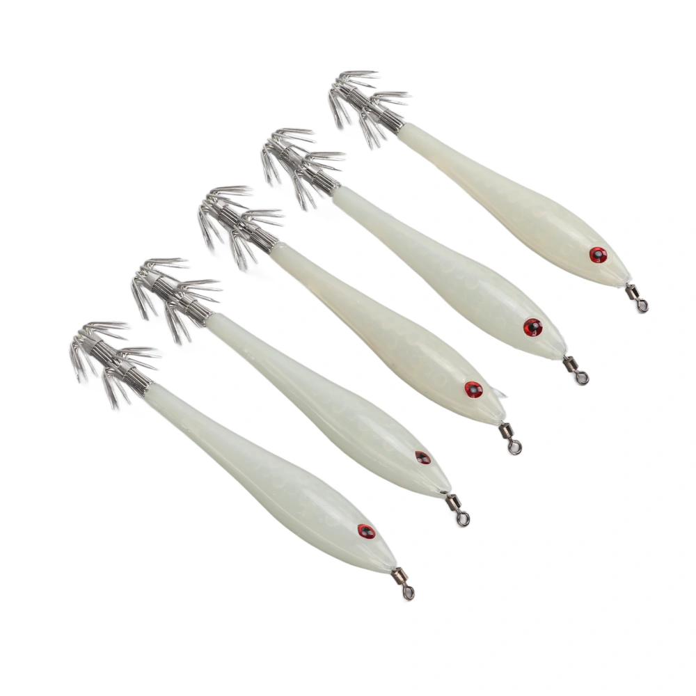 5PCS Hard Fishing Lure Simulation Squid False Bait Hooks Artificial Squid Double Hook JigLuminous White