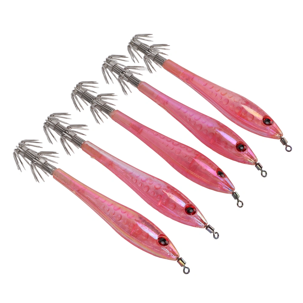 5PCS Simulation Squid Hard False Bait Hooks Artificial Squid Double Hook Jig Fishing GearPink