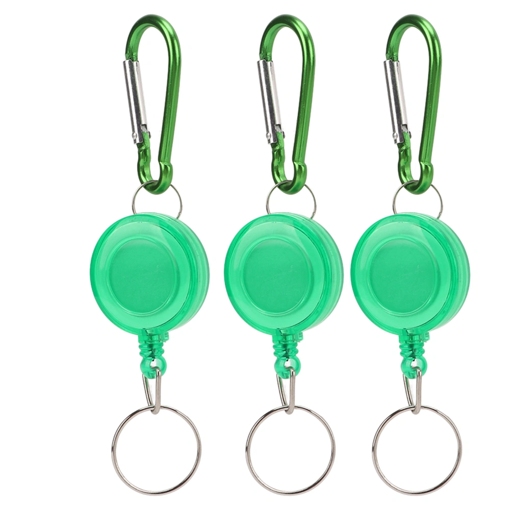 3PCS Nylon Rope Telescopic Burglar Tool Mini Anti Lost Retractable Pull Keychain BuckleGreen