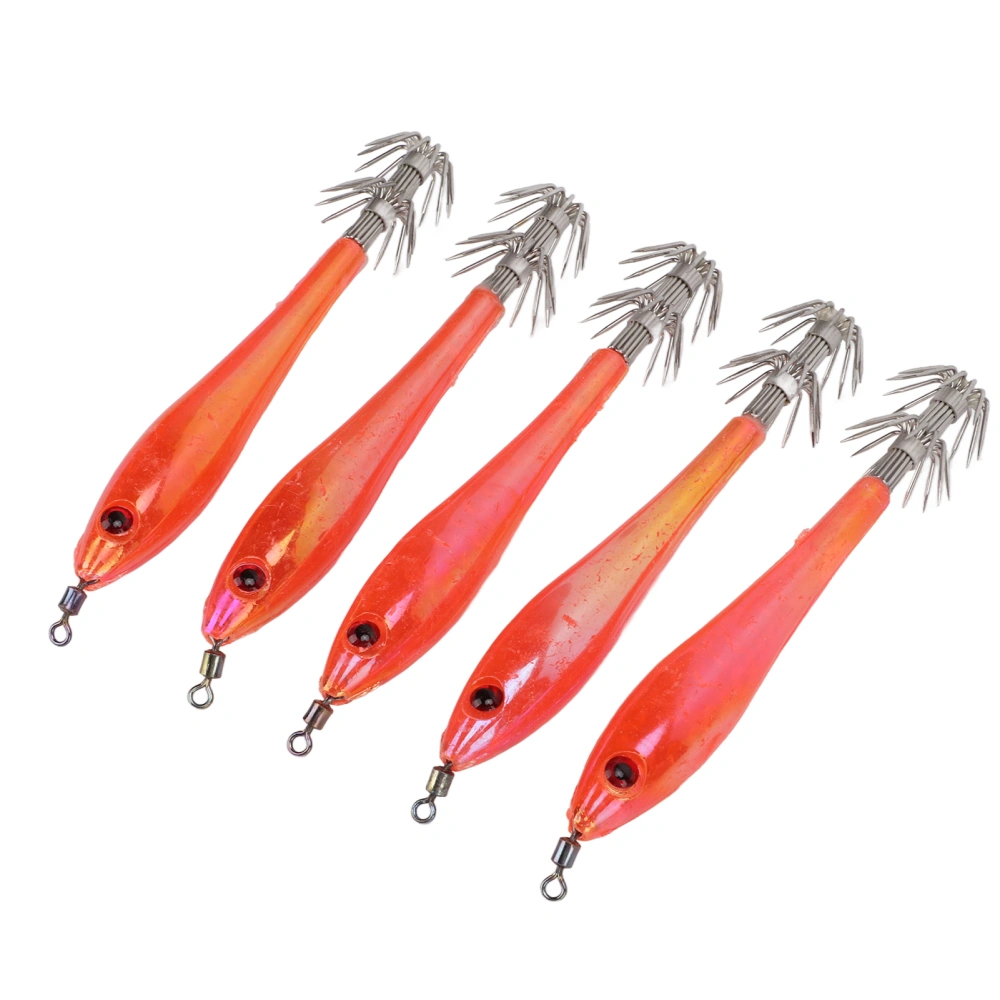 5PCS Hard Fishing Lure Simulation Squid False Bait Hooks Artificial Squid Double Hook JigOrange Red