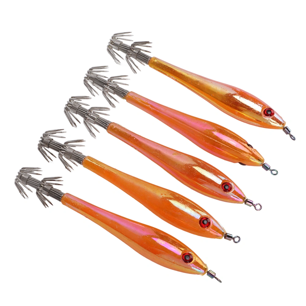 5PCS Simulation Squid Hard False Bait Hooks Artificial Squid Double Hook Jig Fishing GearOrange