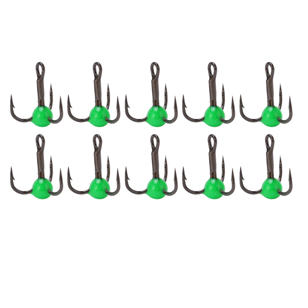 10pcs/set Winter Ice Fishing Three Anchor Hook Corrosion Resistance Lure Color Drill HookGreen