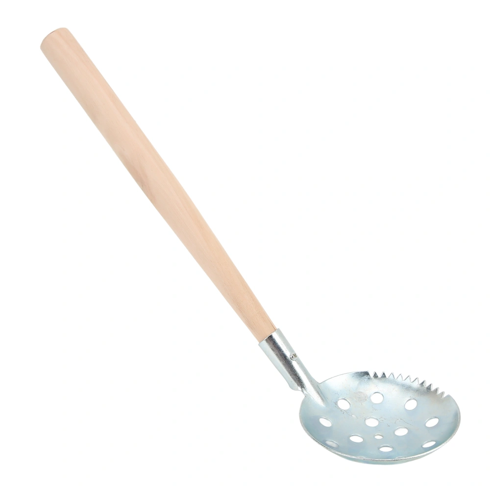 Serrated Wooden Handle Ice Fishing Spoon Galvanized Steel Ice Fishing Skimmer Colander 34cm/13.4in Long