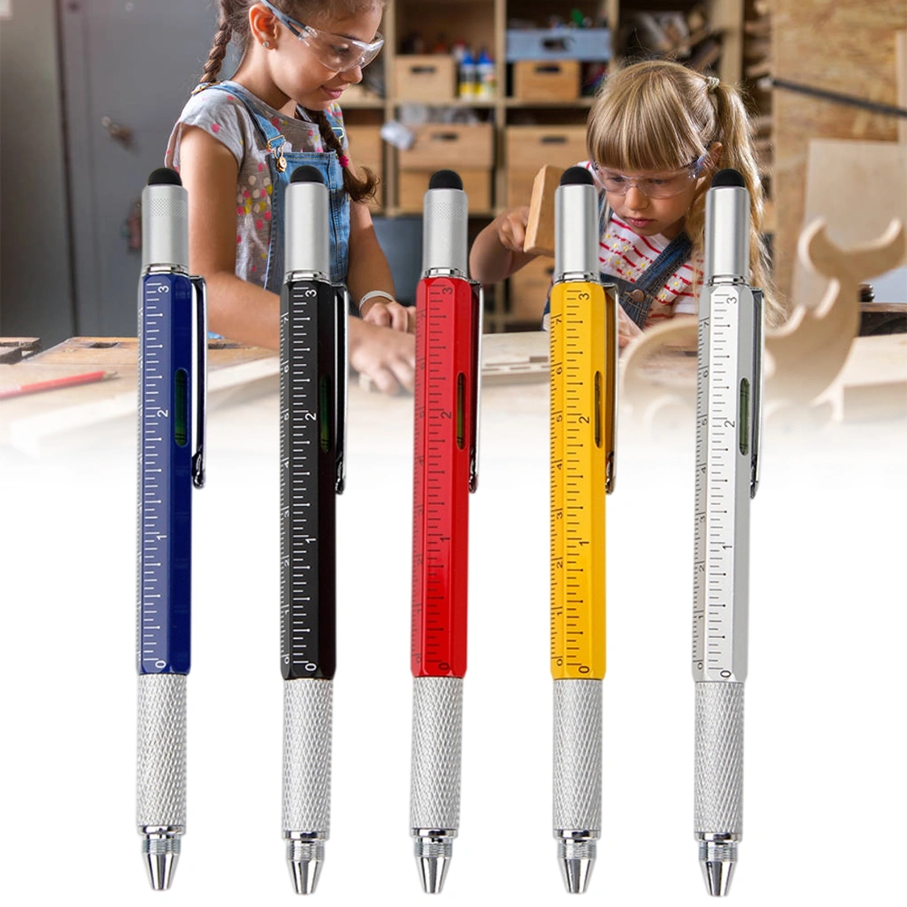 6 in 1 Multitool Pen Set Metal Screwdriver Ballpoint Pen with Ruler Ballpoint Pen Stylus Pen Level Flat Head Cross Screwdriver Capacitive Pen Gift for Family and Friends