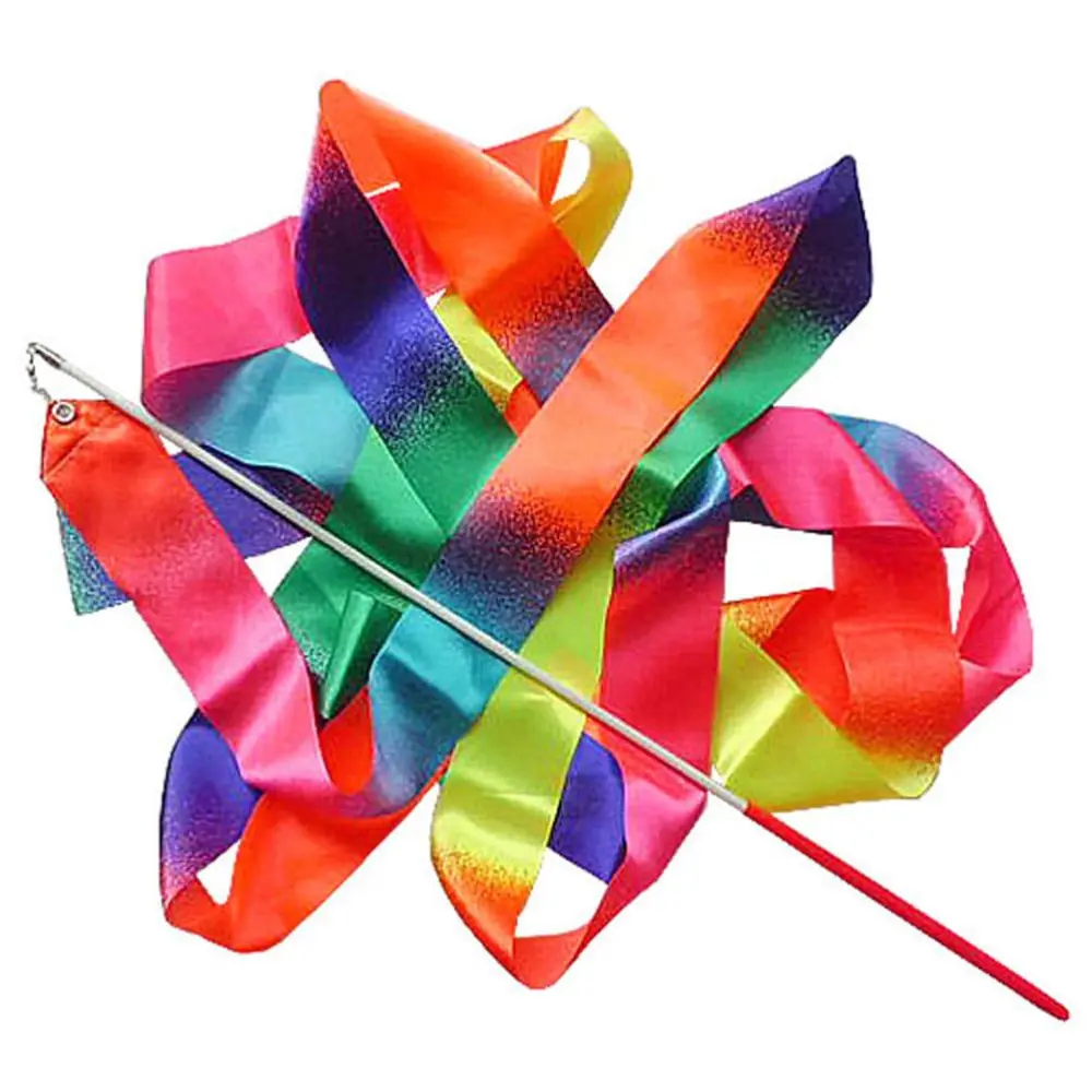 4m Kids Dancing Gymnastics Silk Band Wands Gradient Color Rhythmic Artistic Ballet Twirling Silk Bands for Kids Artistic Dancing