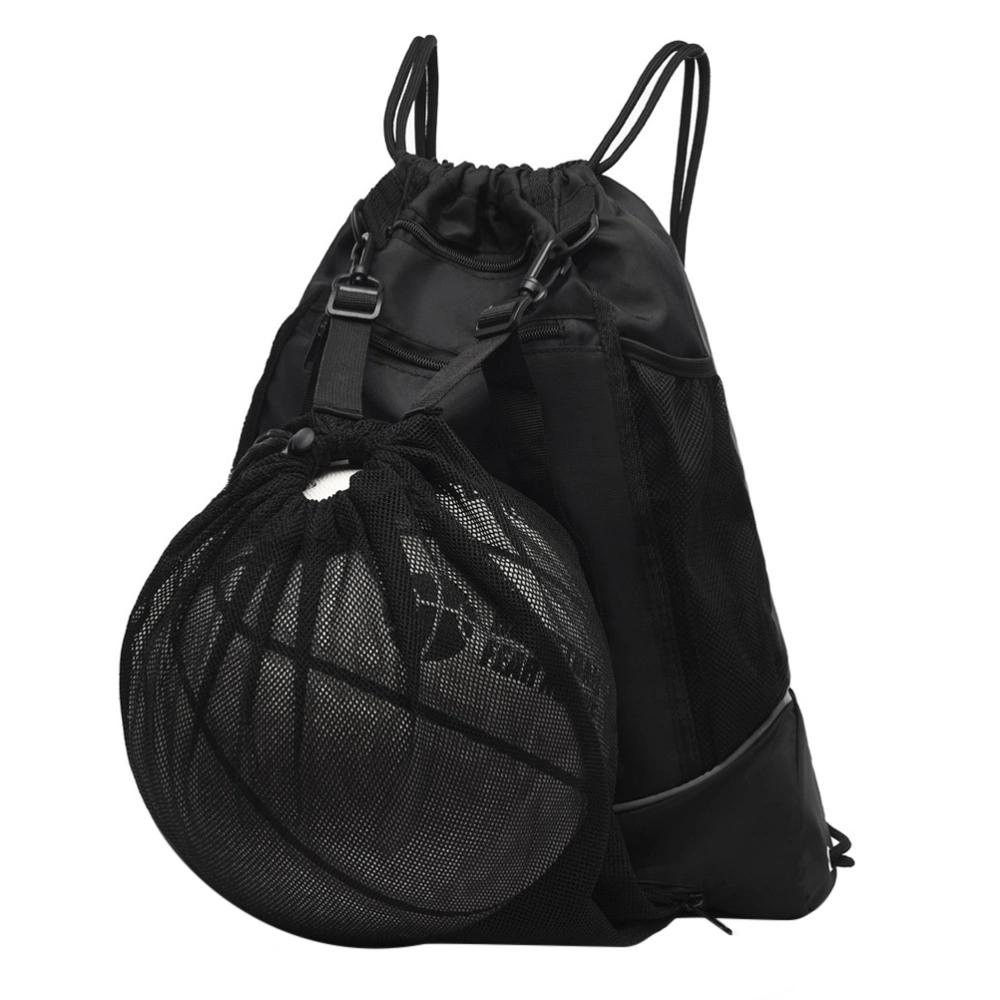 Drawstring Basketball Backpack Foldable Gym Sackpack Outdoor Sports Sack with Detachable Ball Mesh Bag for Soccer Baseball Yoga Travel