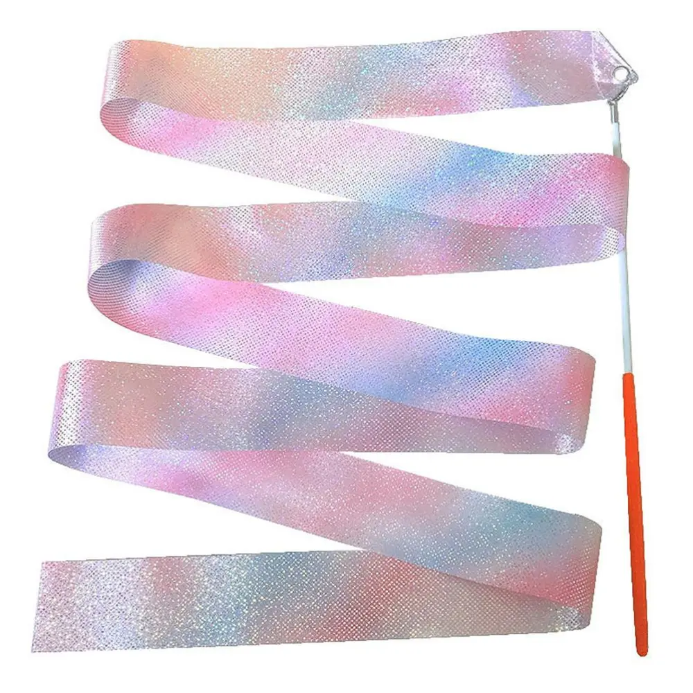 2m/4m Kids Dancing Gymnastics Silk Band Wands Glittering Rhythmic Artistic Ballet Twirling Silk Bands for Kids Artistic Dancing