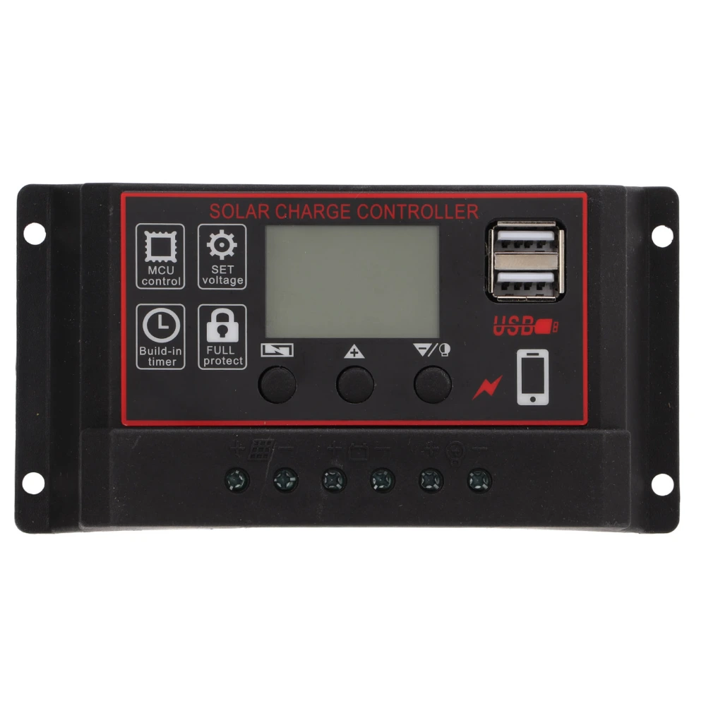 Solar Charge Controller Solar Panel Battery Intelligent Regulator with Dual USB Port 12V/24V PWM Auto Paremeter Adjustable LCD Display70A