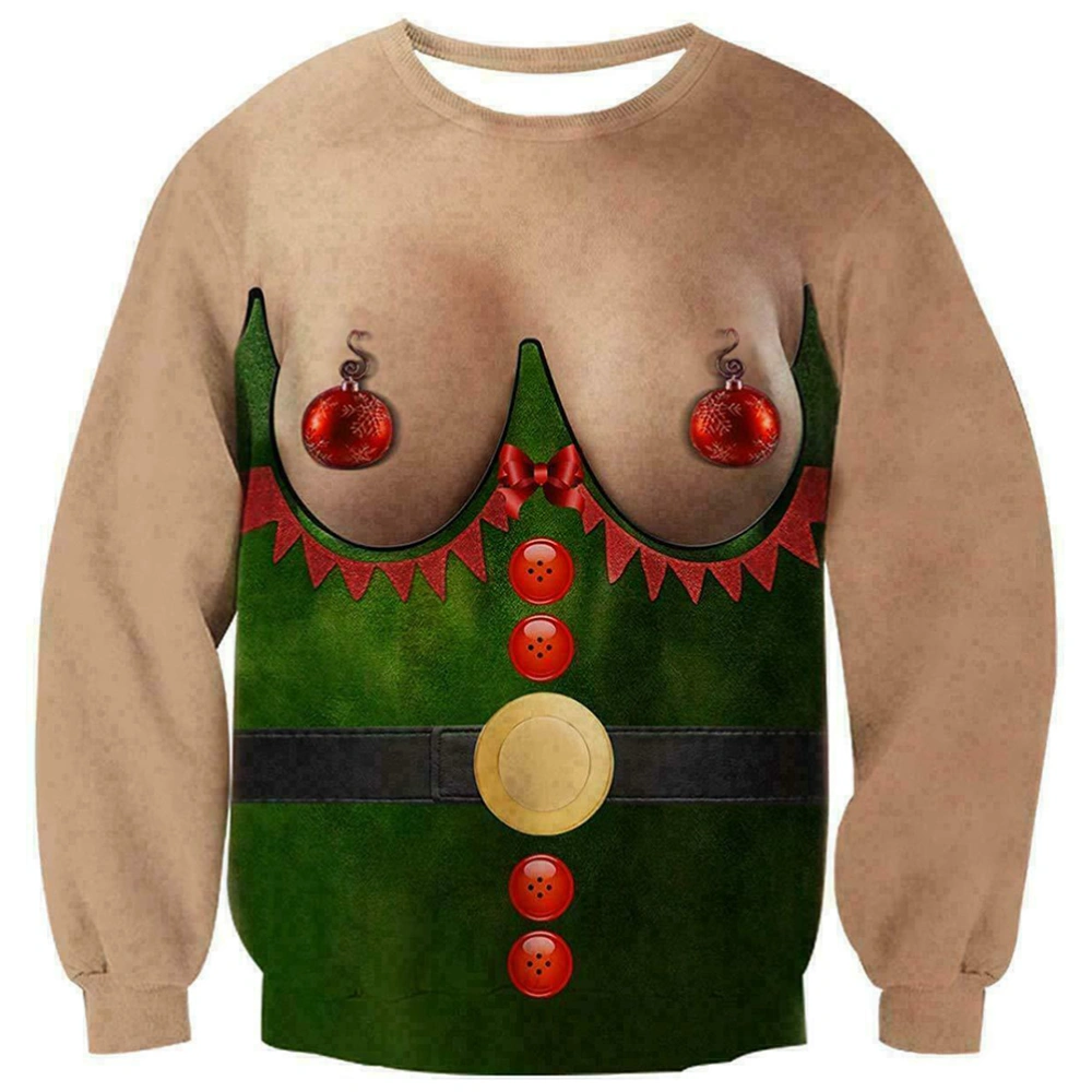 BuyWeek Ugly Christmas Sweater T Shirt for Women Men 3D Digital Printing Crewneck Pullover Sweatshirts for Christmas Gift Holiday Party