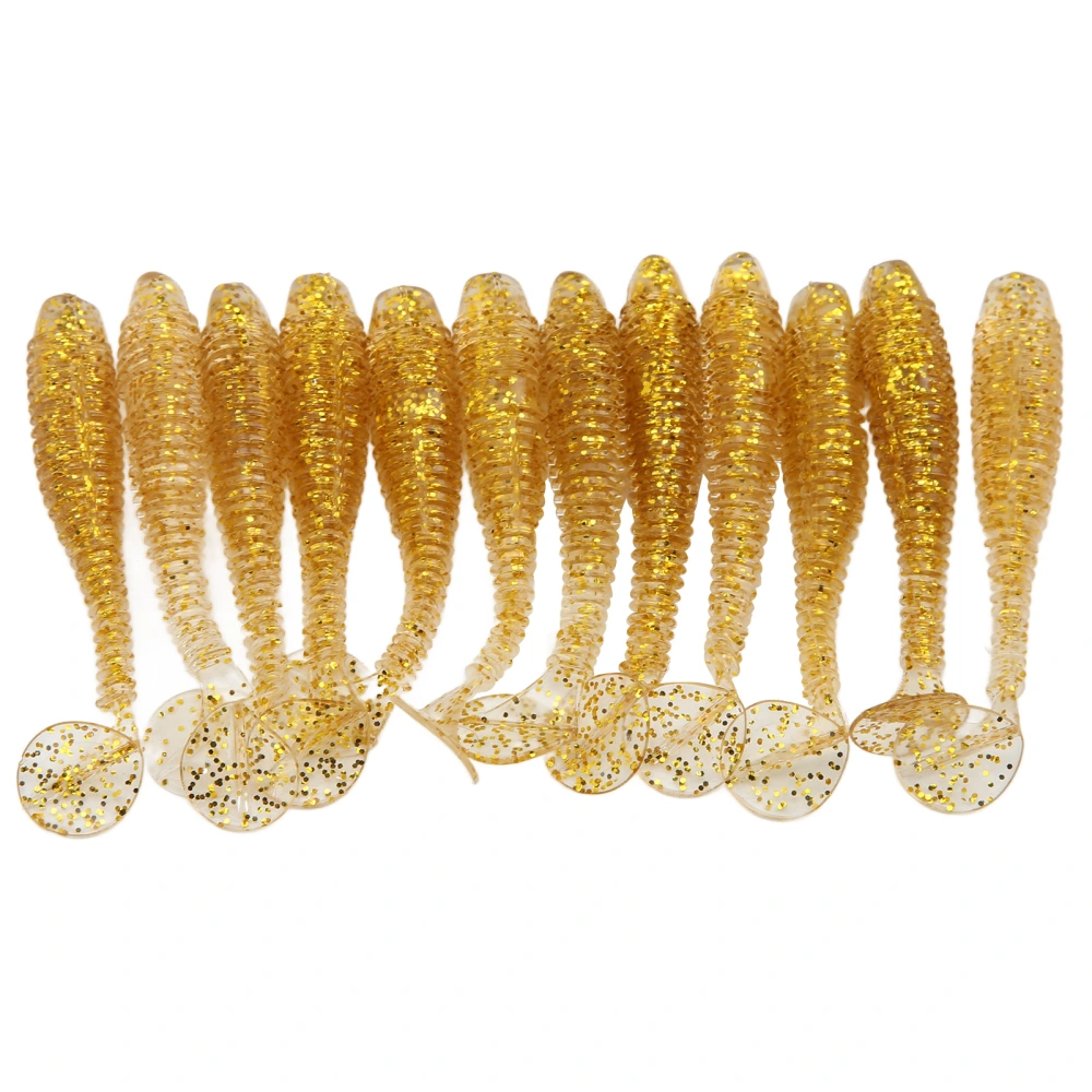 BuyWeek 12pcs 70mm/2.9g T Tail Soft Bait PVC Paddle Tail Artificial Soft Worm Bait Fishing LureGold