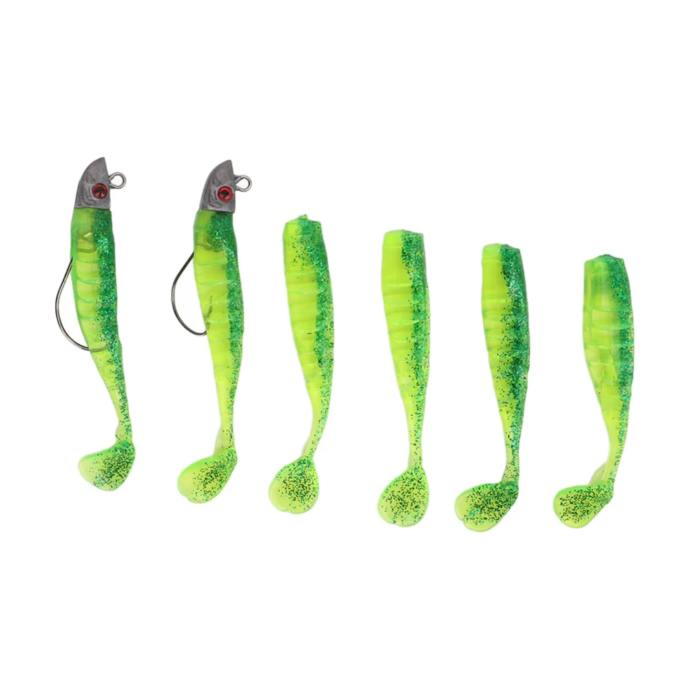 BuyWeek 6Pcs Fishing Bait Soft Premium Durable Silicone Eco Friendly 3D Eyes Lifelike Motion Fishing LuresOil Green