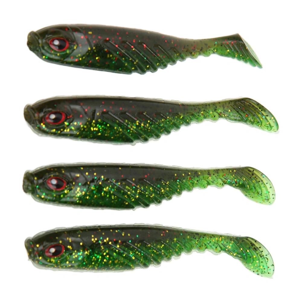 BuyWeek 4PCS AR48 75mm/3.2g T Tail Soft PVC Bait Double Colors Jigging Wobblers Aritificial LureBrown Green