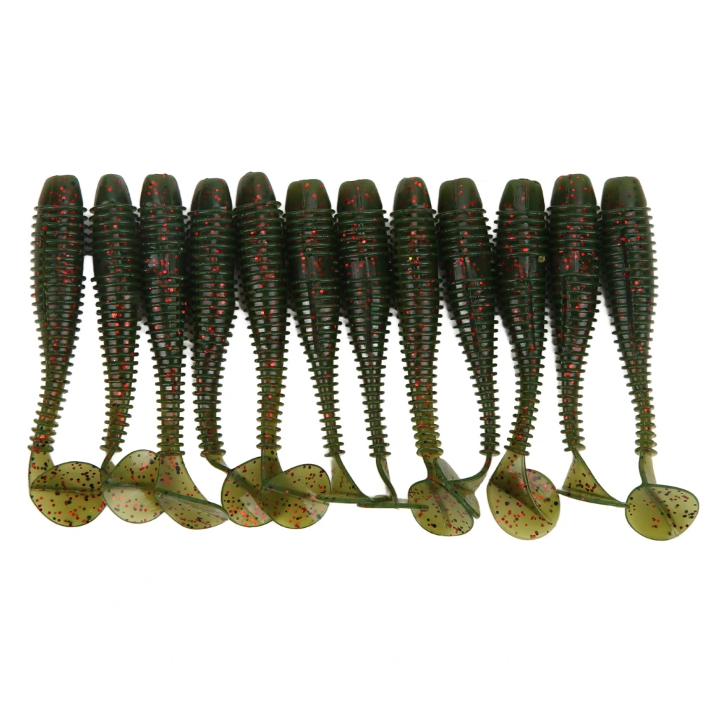 12pcs 70mm/2.9g T Tail Soft Bait PVC Paddle Tail Artificial Soft Worm Bait Fishing LureMilitary Green