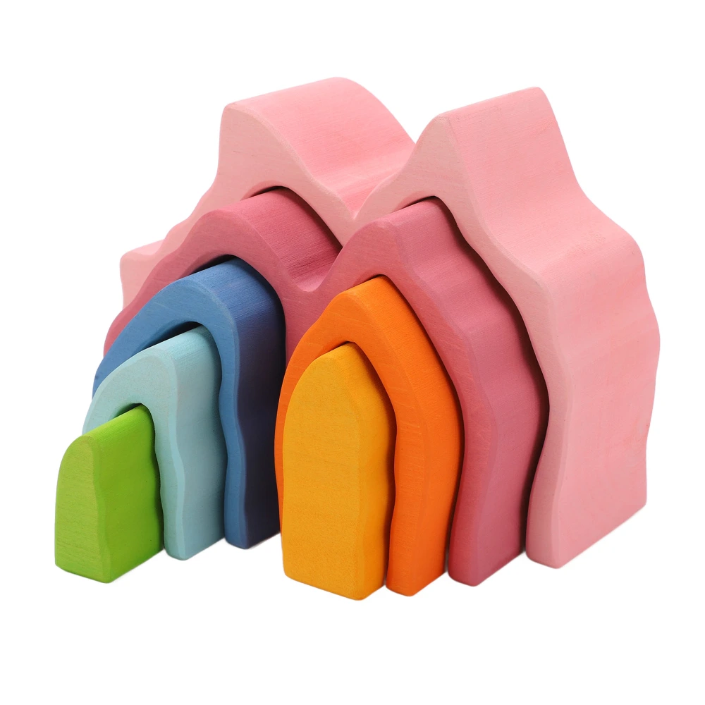 7 Pcs Wooden Blocks Coral Reef Element Stacker Toys Children Teach Early Wooden Toys