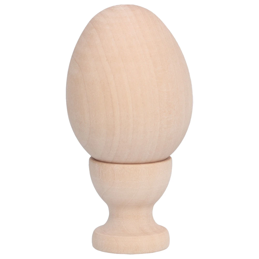 Wood Easter Egg Unpainted Wood Fake Artificial Egg with Egg Cup Holder for DIY Decorating CraftEgg Color Ellipse