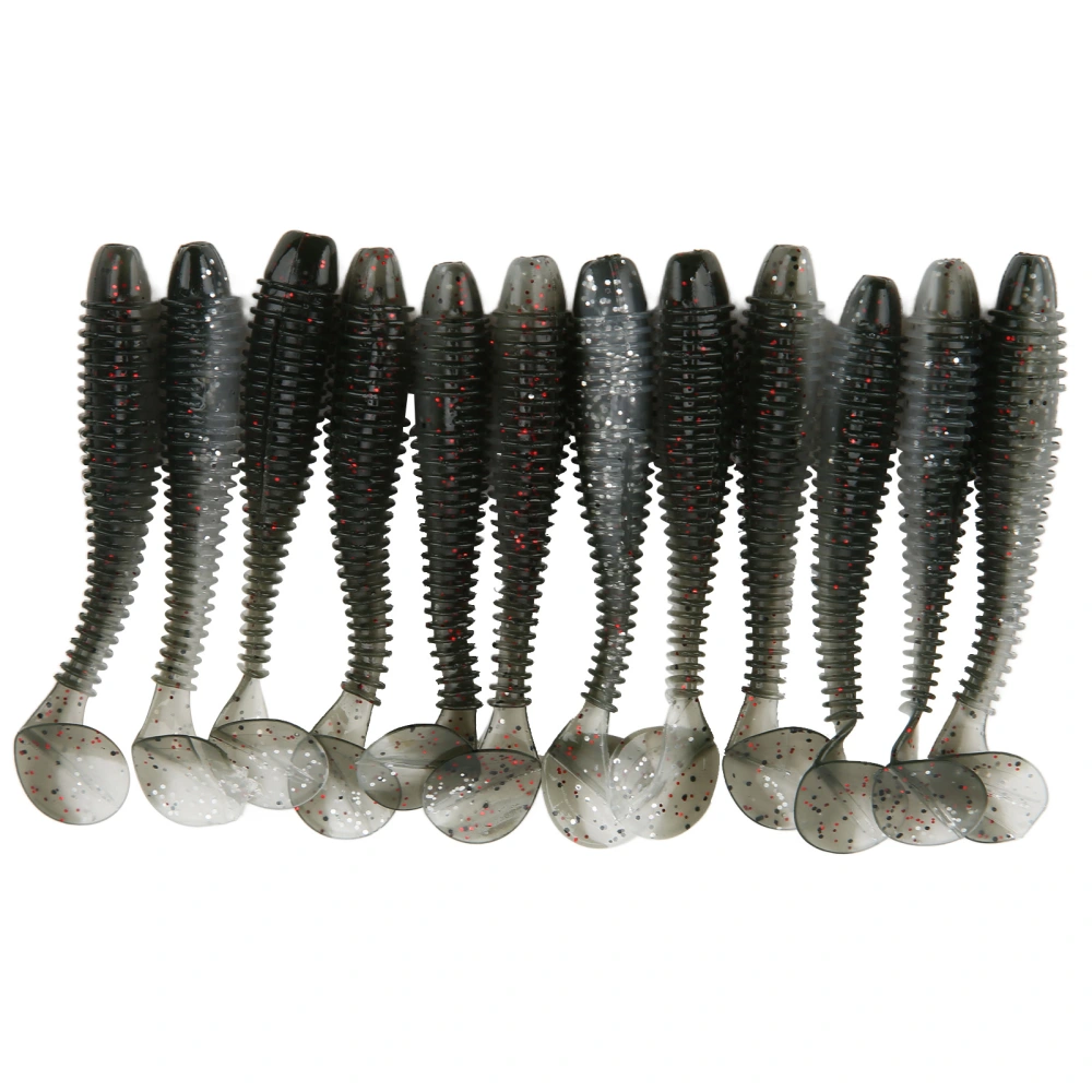 12pcs 70mm/2.9g T Tail Soft Bait PVC Paddle Tail Artificial Soft Worm Bait Fishing LureOlive Green