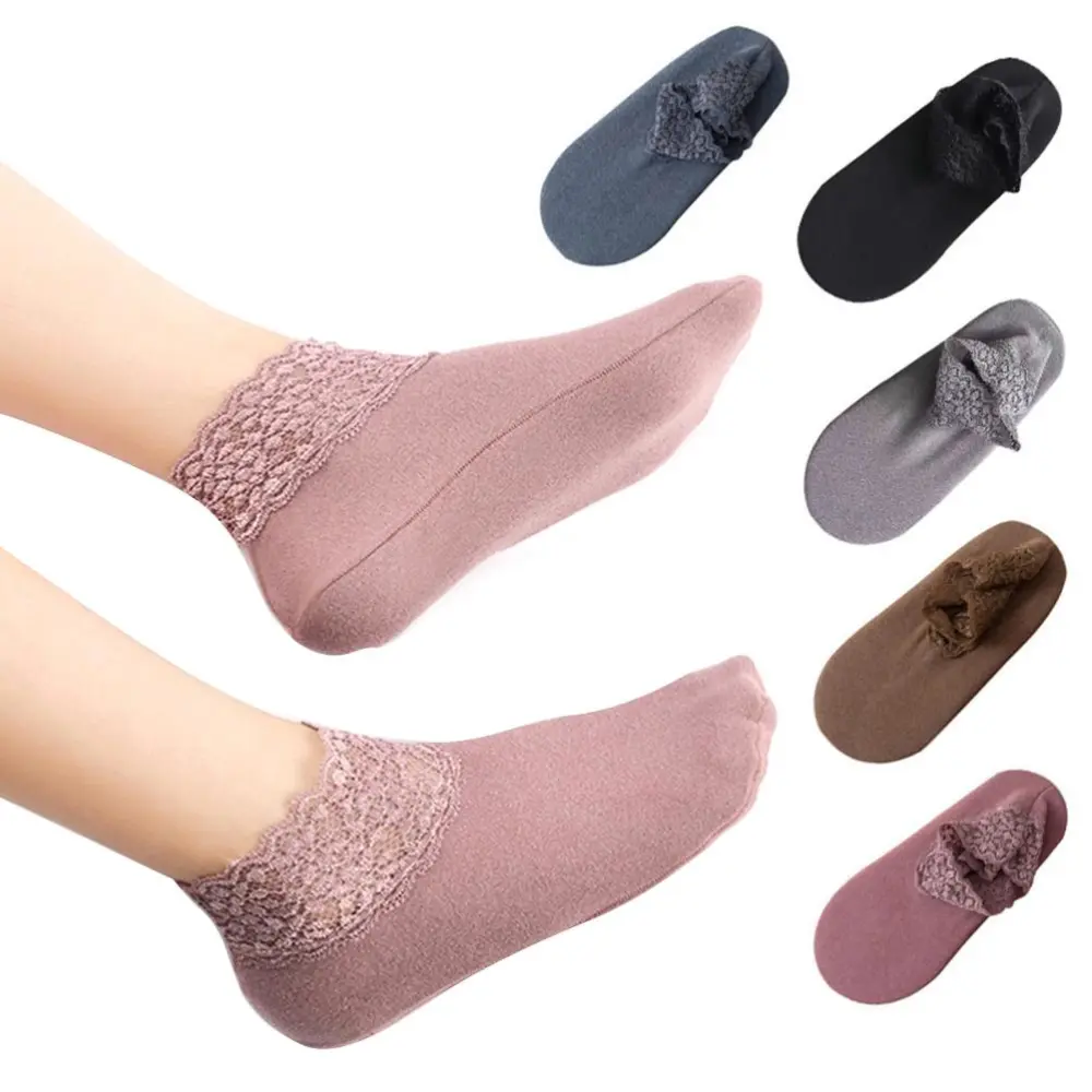 5 Pairs Women s Ankle Socks Winter Lace Frilly Non Slip Crew Socks Low Cut Warm Ankle Boot Socks for Ladies