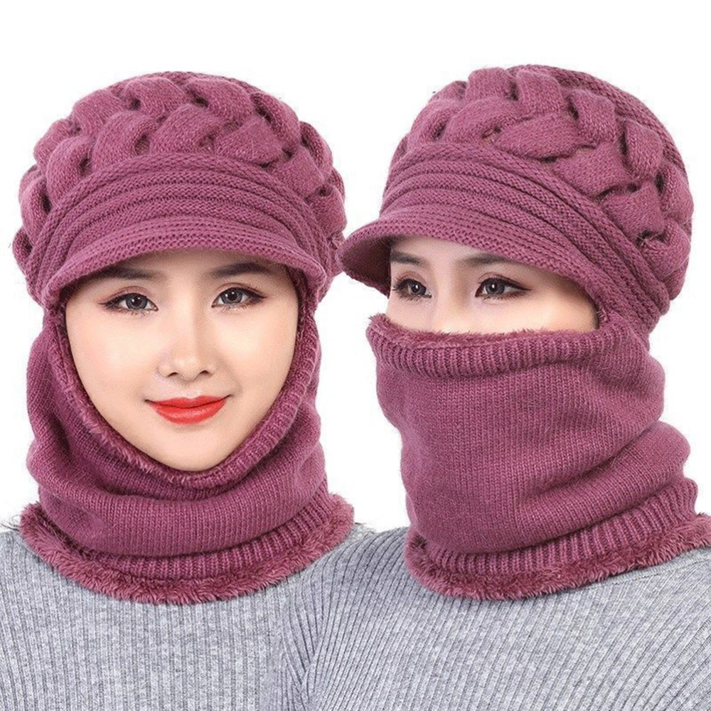 Winter Knitted Hat Scarf Set Earflap Fleece Lined Windproof Thick Hat Neck Warmer Middle Aged and Old Thermal Hat for Women