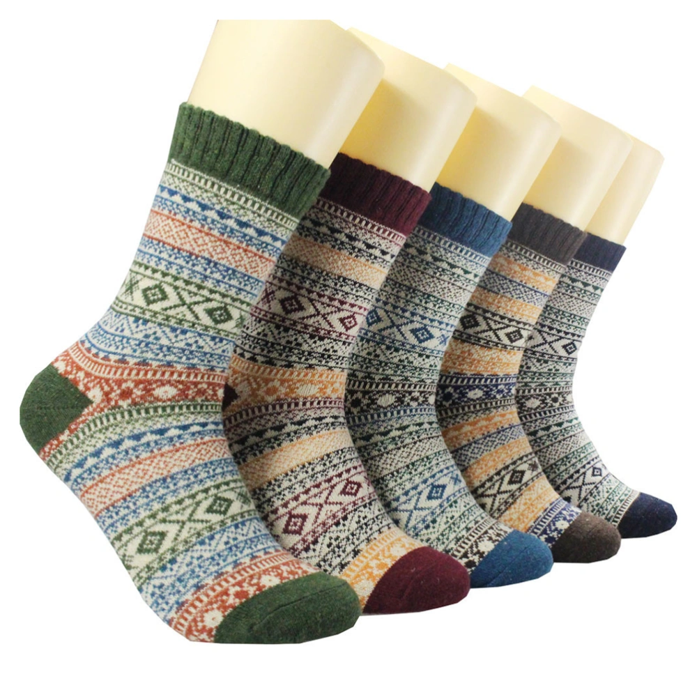 5 Pairs Wool Socks for Women Men Vintage Winter Warm Thick Cozy Socks Knitted Casual Soft Socks