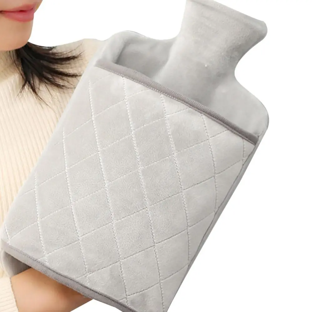 Rubber Hot Water Bottle 2.0L with Plush Detachable Washable Hand Pocket Cover Winter Hand Warmer