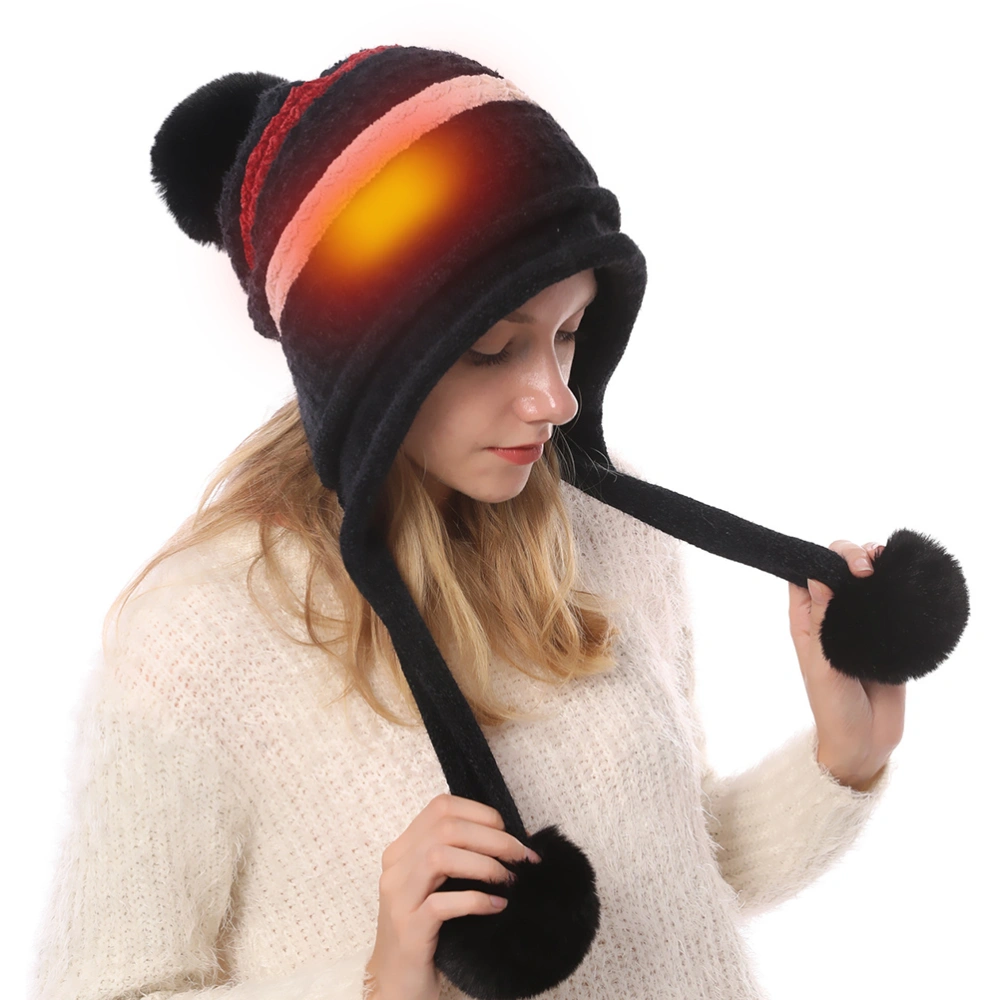 Heated Hat USB Heating Women Knitted Hat Beanies with Pompom Winter Soft Warm Hat