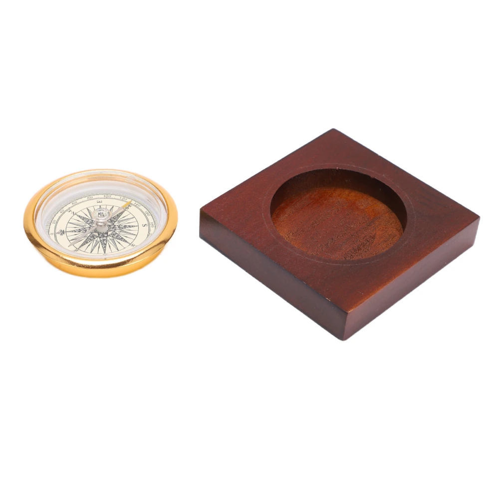 BuyWeek Vintage Compass Aluminum Alloy Compass with Wooden Box for Camping Hiking Hunting Fishing