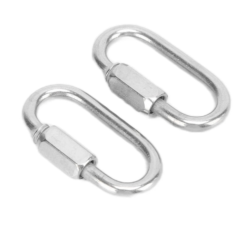 2PCS Quick Link Stainless Steel DShape Locking Carabiner with Hex Screw for Climbing(4mm )