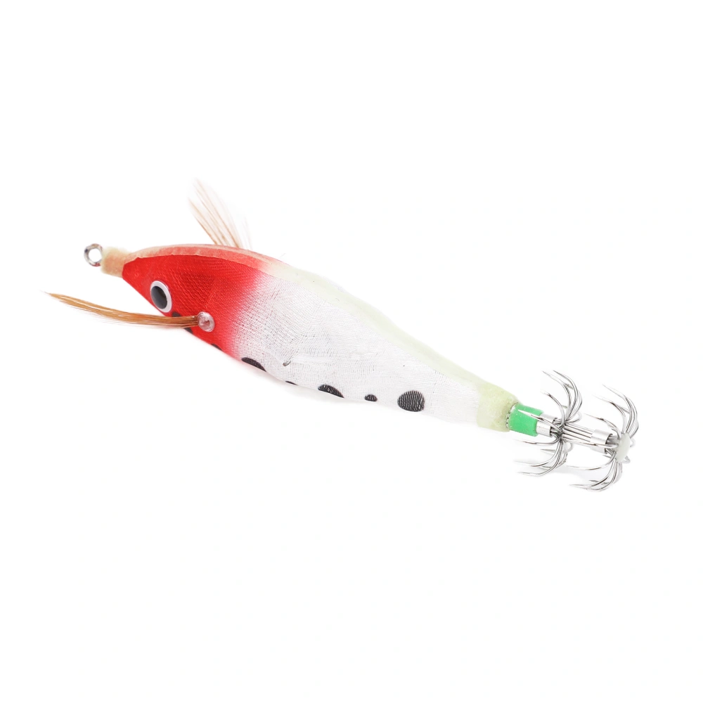 BuyWeek Fishing Squid Jigs Bait Squid Jig Hook Hard Fishing Lure with Luminous Effect for Ocean Boat River Pond FishingRed Light White Body Black Dots Body