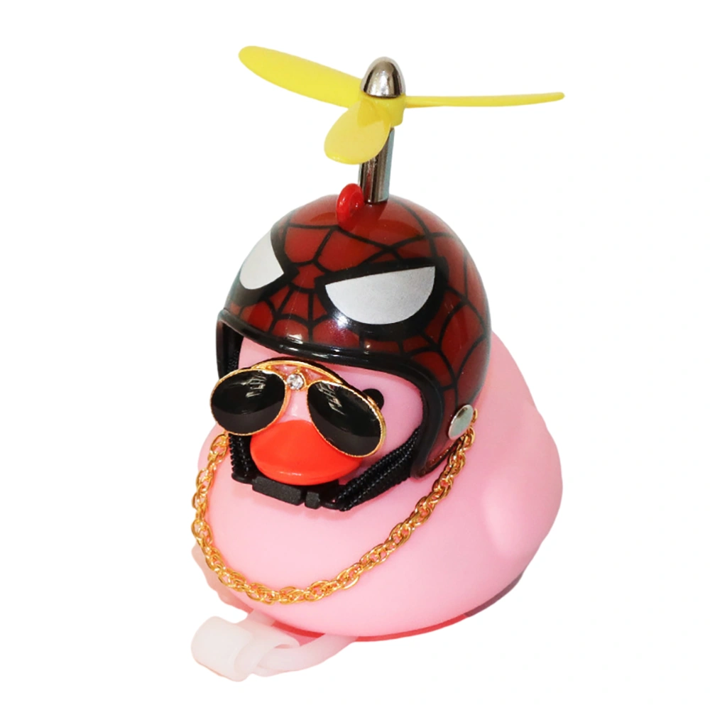 Pink Duck Car Ornaments Car Dashboard Decorations Cool Glasses Duck with Propeller Helmet Gold Chain