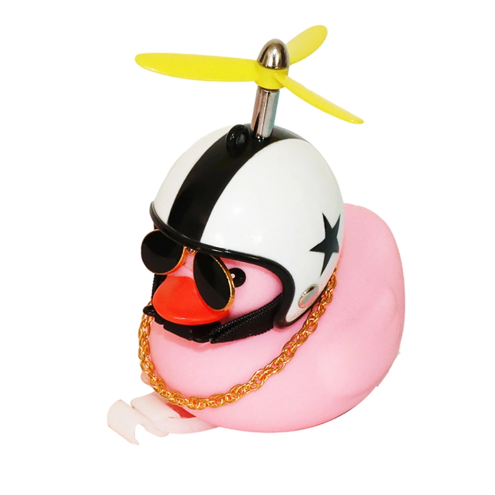 Pink Duck Car Ornaments Car Dashboard Decorations Cool Glasses Duck with Propeller Helmet Gold Chain