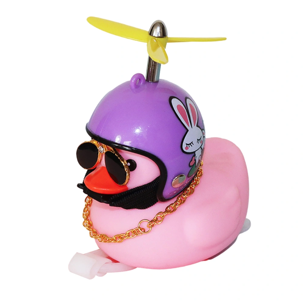 Pink Duck Car Ornaments Car Dashboard Decorations Cool Glasses Duck with Propeller Helmet Gold Chain