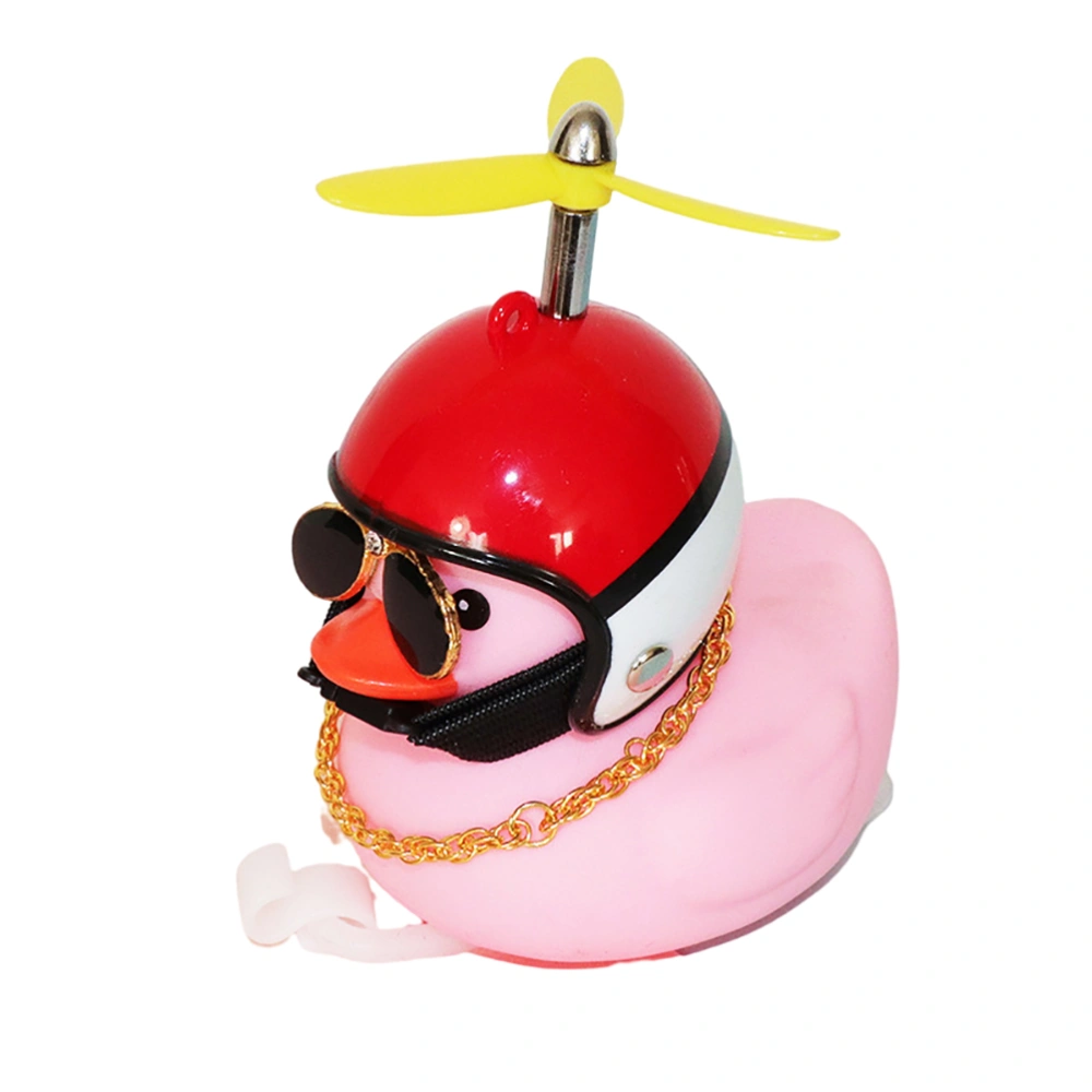 Pink Duck Car Ornaments Car Dashboard Decorations Cool Glasses Duck with Propeller Helmet Gold Chain