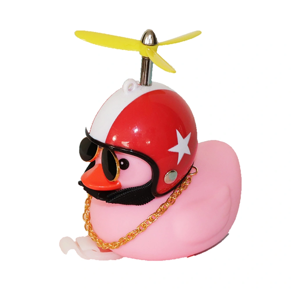 Pink Duck Car Ornaments Car Dashboard Decorations Cool Glasses Duck with Propeller Helmet Gold Chain