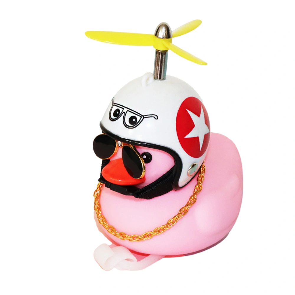 BuyWeek Pink Duck Car Ornaments Car Dashboard Decorations Cool Glasses Duck with Propeller Helmet Gold Chain