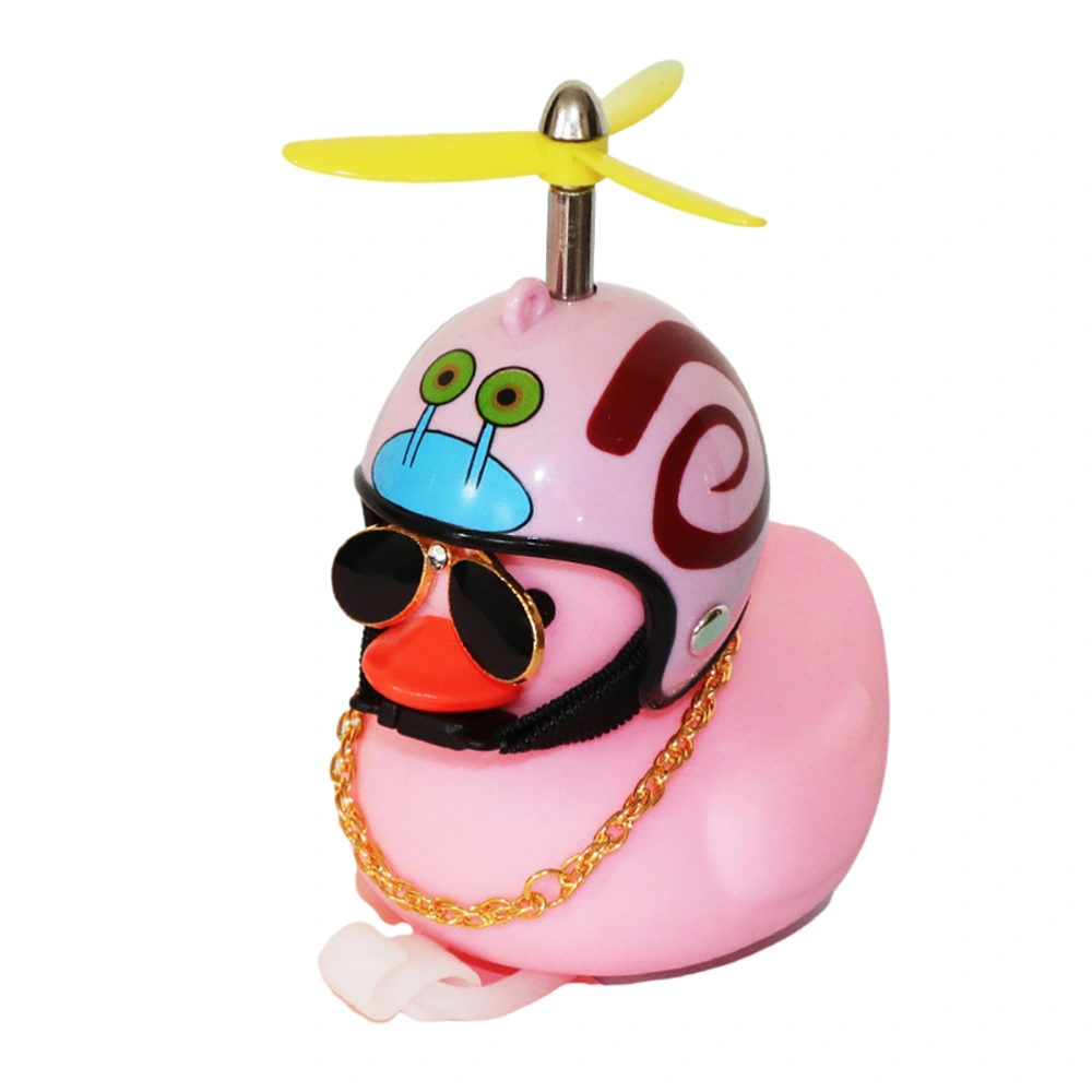 Pink Duck Car Ornaments Car Dashboard Decorations Cool Glasses Duck with Propeller Helmet Gold Chain