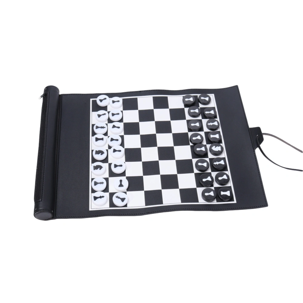 Chess Set Portable Travel Board Games PU Leather Roll Up Chess Game Set for Kids Adults