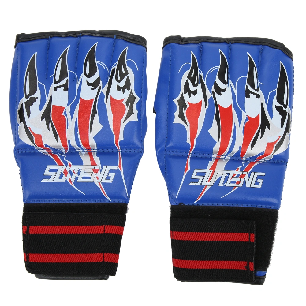 Pair Fight Gloves Half‑Finger Sweat‑Proof with High Elastic Band for Punching Bag Fighting CompetitionBlue