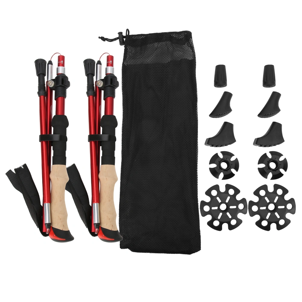 2pcs Foldable Hiking Poles Set Outdoor Walking Climbing Alpenstocks Collapsible Aluminum AlloyRed