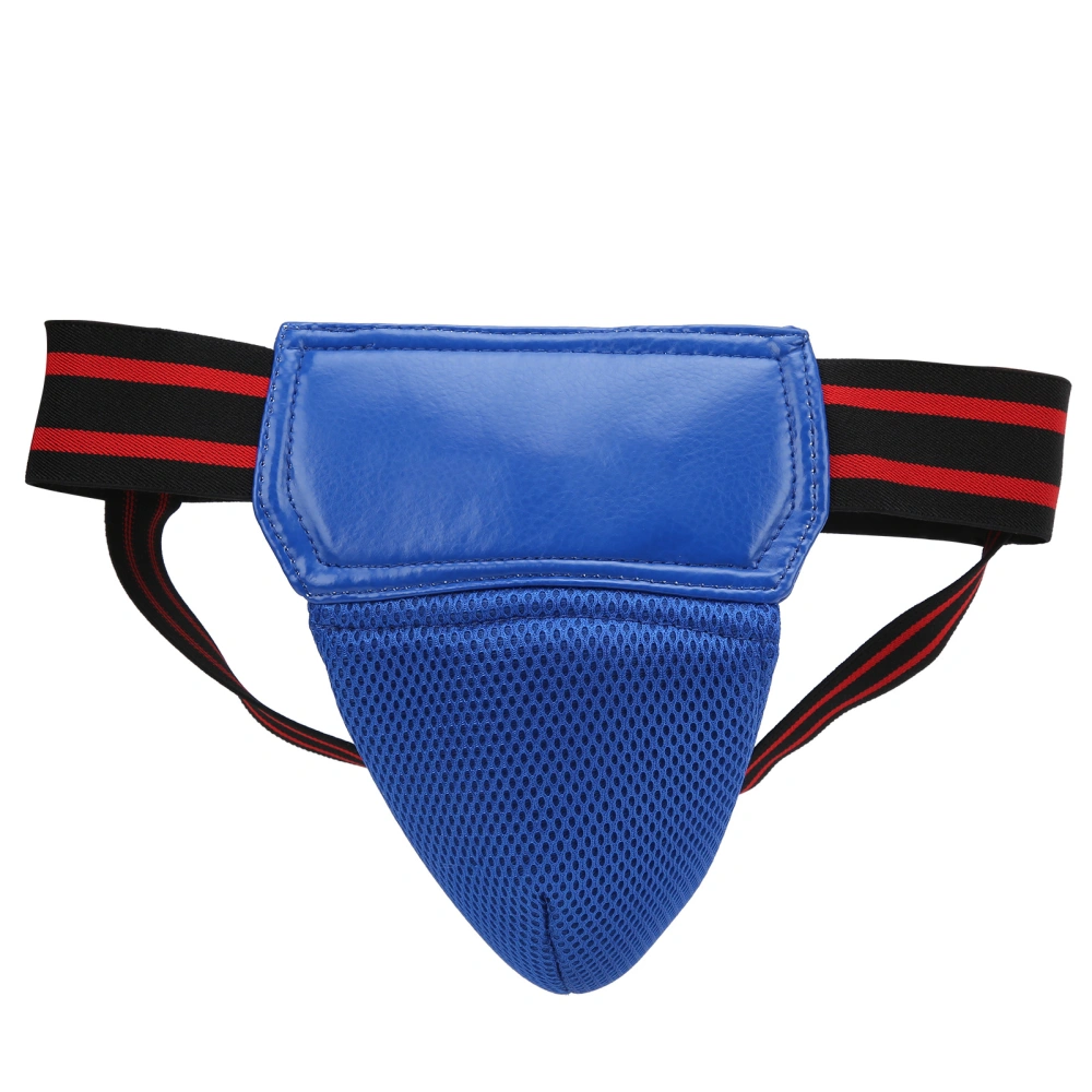 Boxing Groin Guard Protector PU Leather Breathable Jockstrap for Kickboxing Muay ThaiBlue