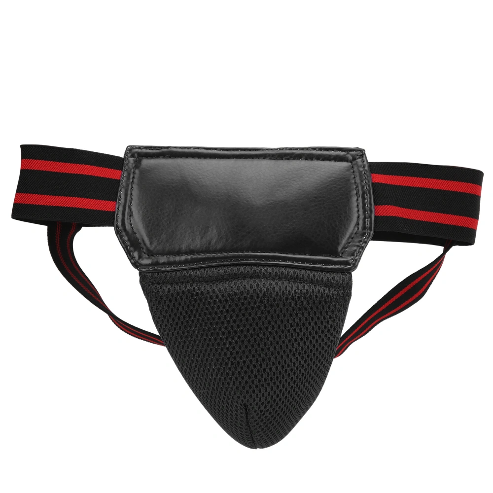 Boxing Groin Guard Protector PU Leather Breathable Jockstrap for Kickboxing Muay ThaiBlack