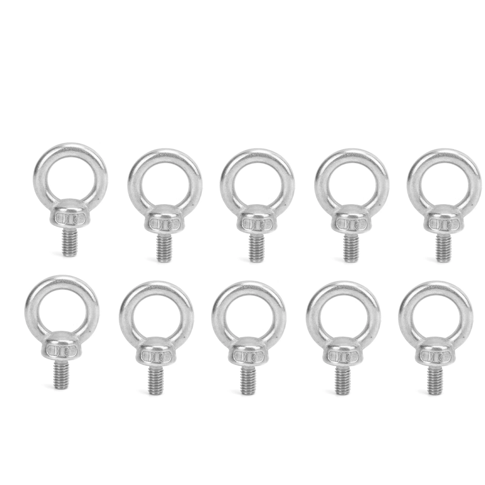 10pcs M6 Stainless Steel Lifting Eye Ring Bolts Screw Fastener Nuts Shoulder Eye Bolt